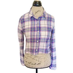 Vans Womens Button Down Shirt Size Small Plaid Crop Rodeo Festival Western